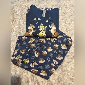 Disney Blue Character Pajama Set. Pant Sz L and sweater Sz XL. NWOT